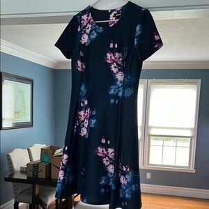 DKNY Blue and Pink Fit and Flare Midi Dress